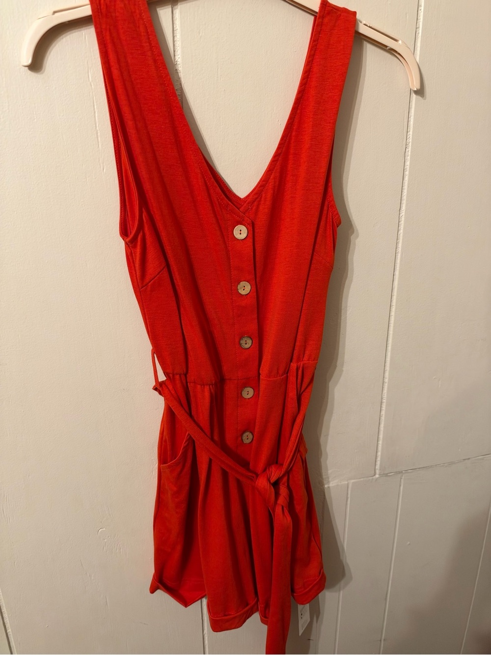 Orange Romper Women Medium Tie Waist Knit Stretch NWT Cupshe